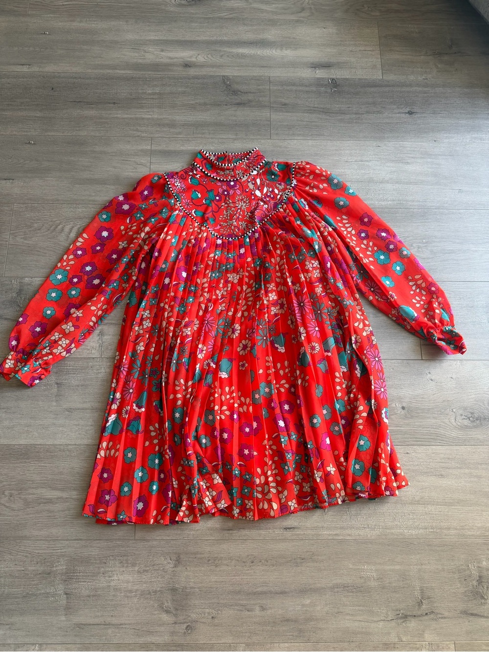 Manoush Orange Floral Long-Sleeve Swing Dress - size 36